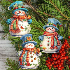 Snowman Clip-On Eco Wood Decorative Ornaments Set of 3 by G. Debrekht - Christmas Decor - 8091023C-S3