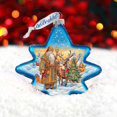 Santa with Reindeer Star Glass Ornament by G. Debrekht - Christmas Santa Snowman Decor - 755-050