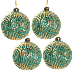 Glass Christmas Ball Ornaments with Decorative Finish - Green, Gold, Red