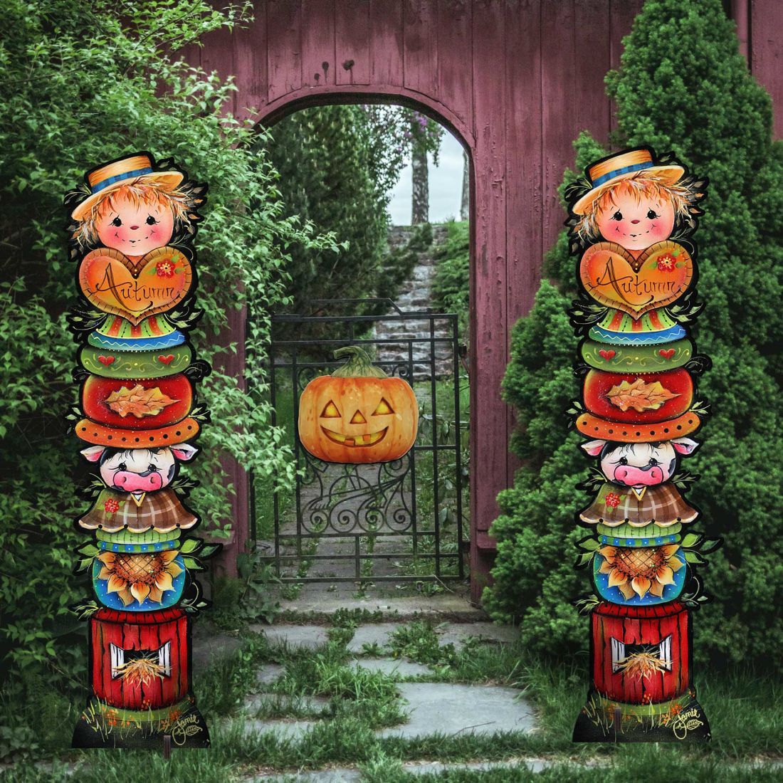 For the Love of Autumn Set of 2 Walkway Greeters Outdoor Decor by Jamie Mills-Price - Halloween Thanksgiving Decor