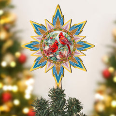 Christmas Cardinals Star Tree Topper Wooden Decor by G. Debrekht - Wildlife Holiday Decor - 89510