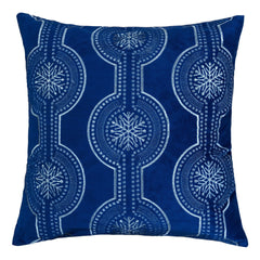 Holiday Velvet Pillow with Embroidered Snowflakes - Blue