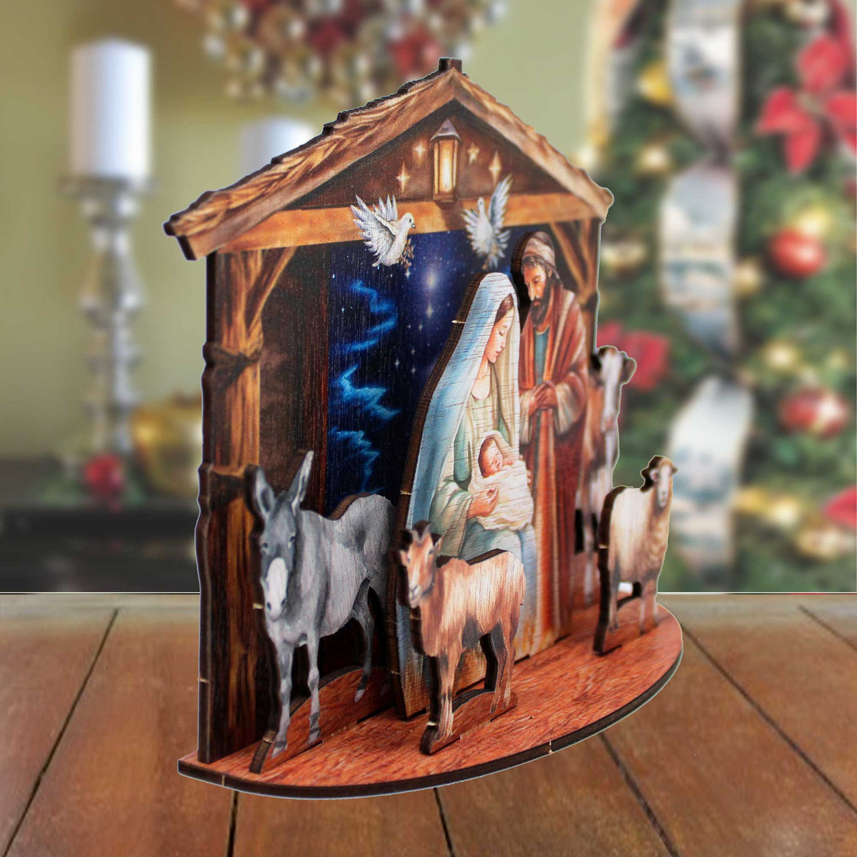 Classic Holy Family Nativity Scene Decorative Village Eco Wood Set by G. Debrekht Nativity Holiday Decor - 852766