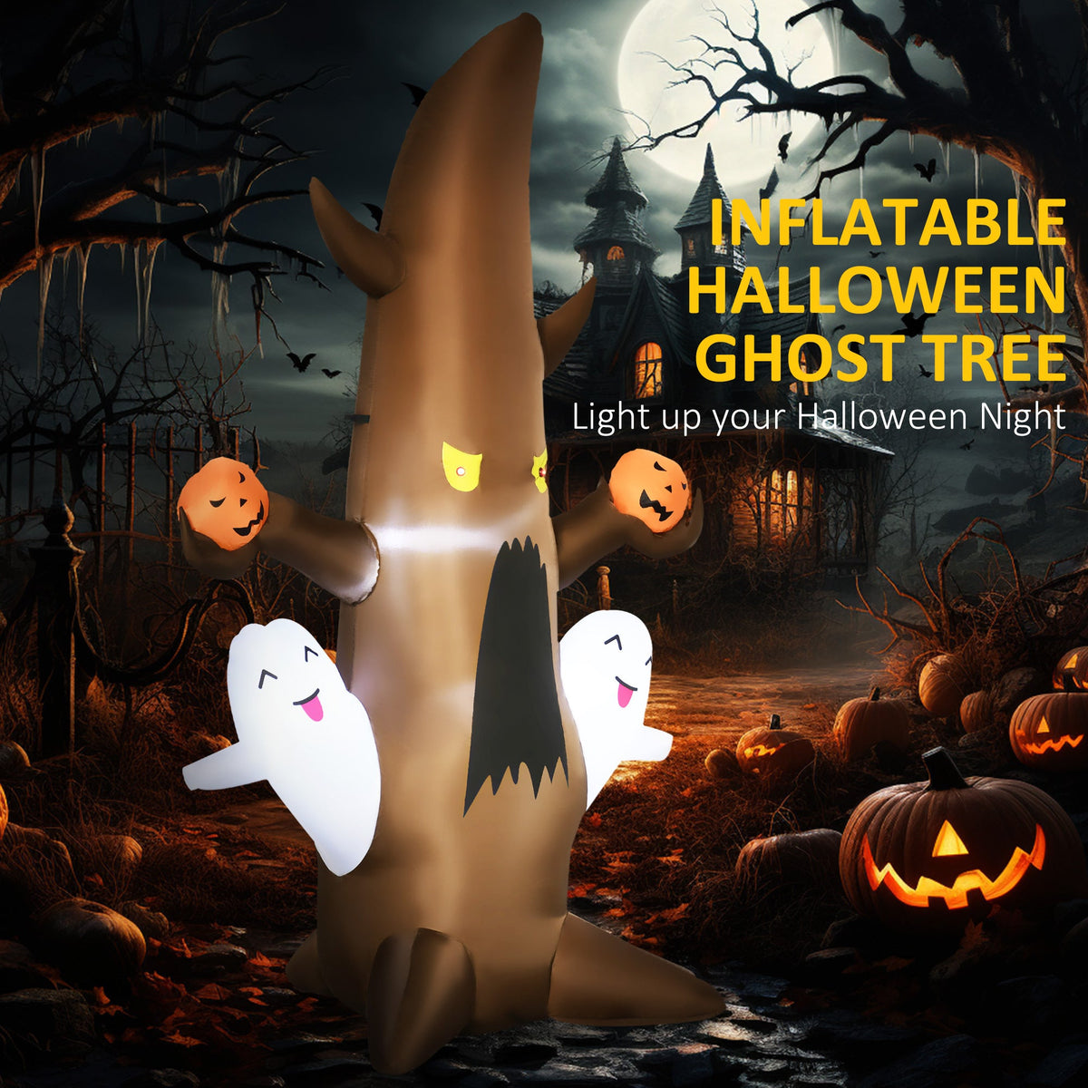 5FT Inflatable Halloween Ghost Tree with LED Lights - Brown