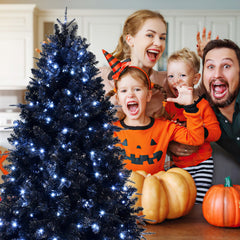 6-Foot Pre-Lit Black Christmas Tree with 350 LED Lights - Black