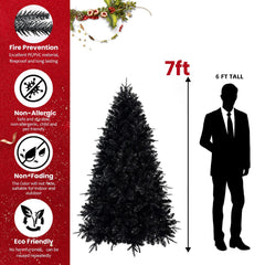 6-Foot Pre-Lit Black Christmas Tree with 350 LED Lights - Black