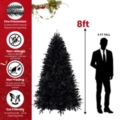 6-Foot Pre-Lit Black Christmas Tree with 350 LED Lights - Black