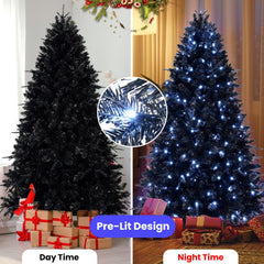 6-Foot Pre-Lit Black Christmas Tree with 350 LED Lights - Black