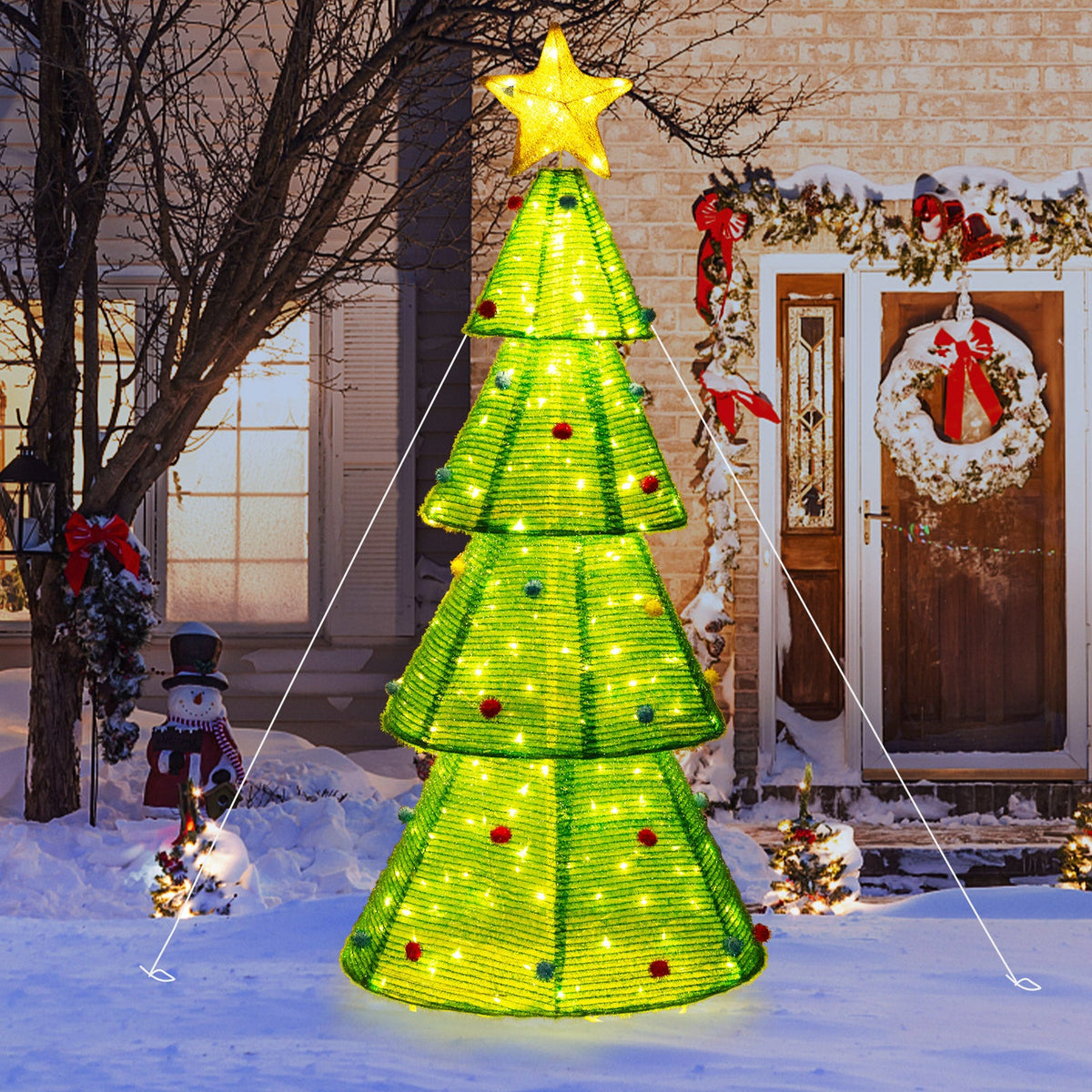 6.2 Feet Collapsible Christmas Tree with 200 Built-in LED Lights and Top Star Decoration
