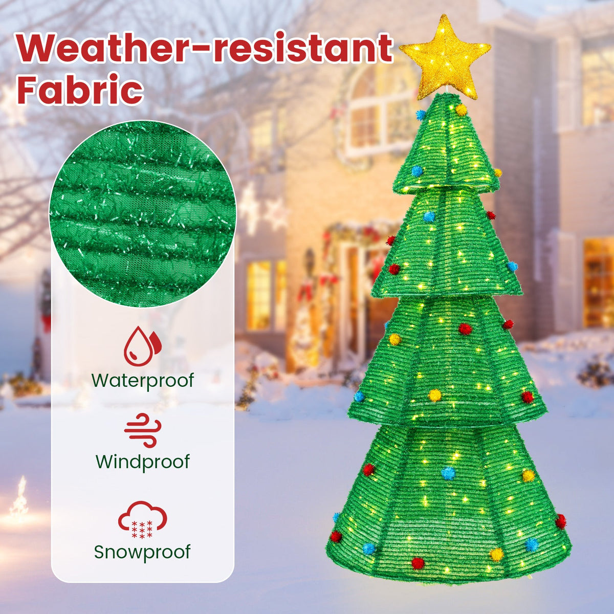 6.2 Feet Collapsible Christmas Tree with 200 Built-in LED Lights and Top Star Decoration