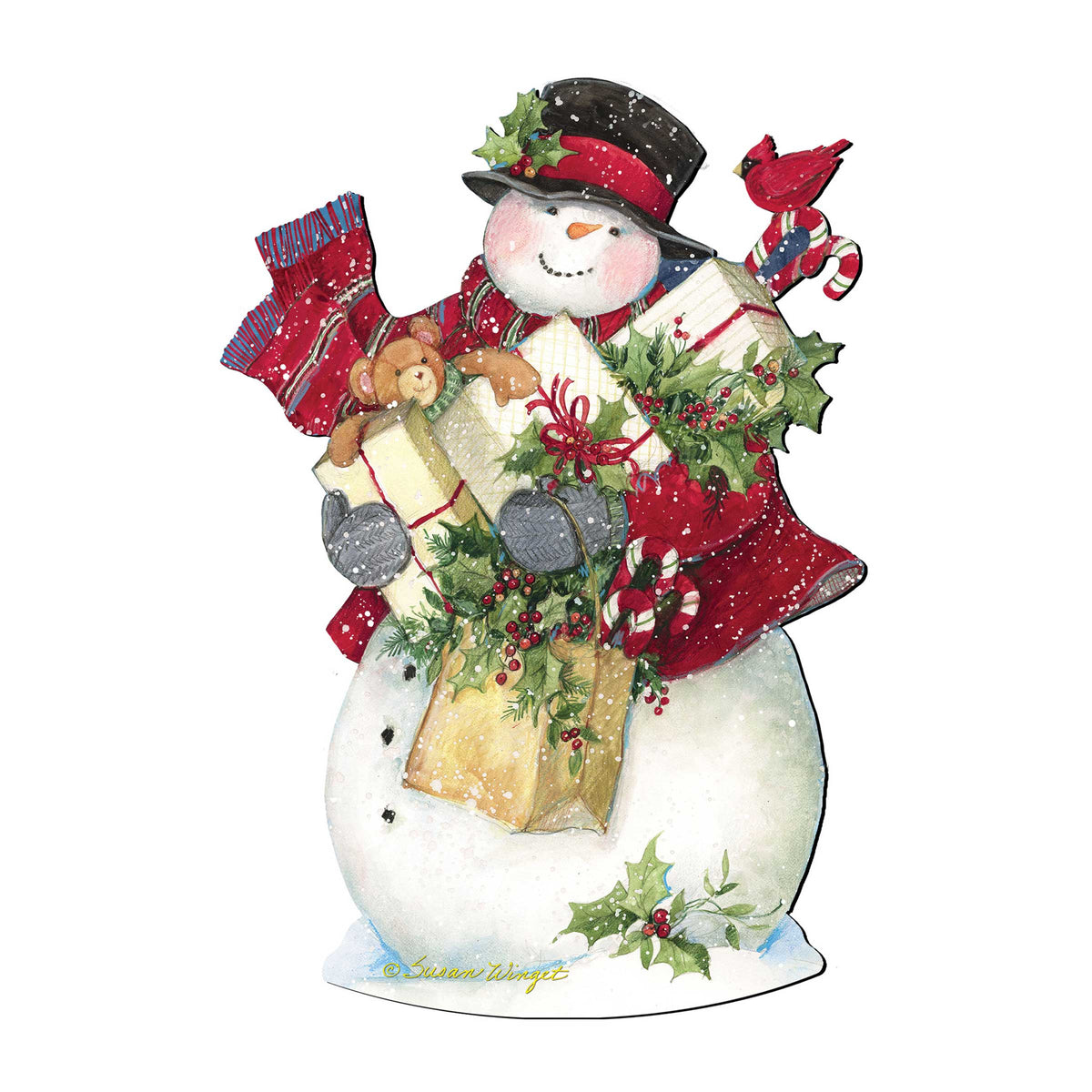 Dark Night Presents Santa Door Decor by Susan Winget - Christmas Santa and Snowman Decor