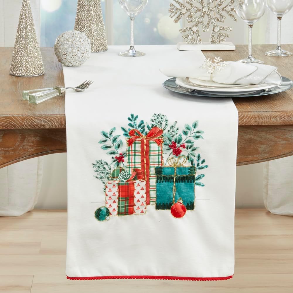 Fennel Styles Holiday Table Runner 16" X 72" - Multicolor Embroidered Table Cover for Winter Festivals Décor and Family Gatherings