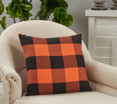 Fennco Styles Rustic Buffalo Plaid Design Cotton Decorative Throw Pillow 13 x 20 Inch - Orange Black Holiday Accent Pillow for Home, Couch, Living Room, Bedroom and Office Décor