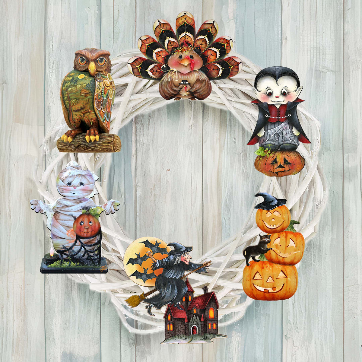 Happy Halloween Clip-On Eco Wood Decorative Ornaments Set of 6 by Jamie Mills-Price and G. Debrekht - Halloween Decor