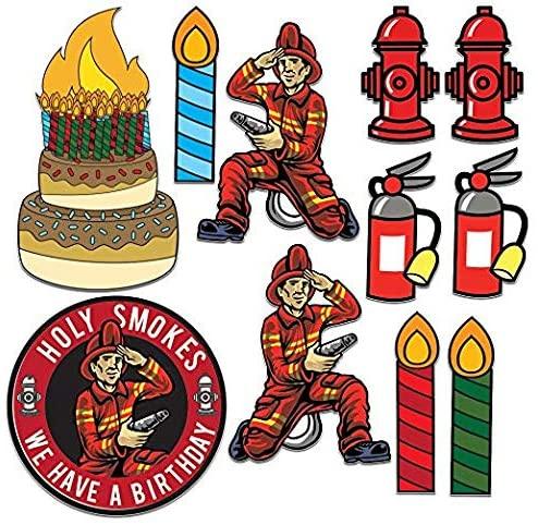 Firefighter Birthday Yard Signs – 11-Piece Fireman Party Lawn Decorations – "Holy Smokes We Have a Birthday" – Includes Stakes