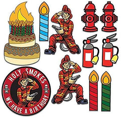 Firefighter Birthday Yard Signs – 11-Piece Fireman Party Lawn Decorations – "Holy Smokes We Have a Birthday" – Includes Stakes