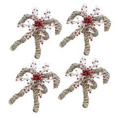 Fennco Styles Seagrass Candy Cane Christmas Napkin Rings, Set of 4 - Red & White Glass Beads Napkin Holders for Dining Table, Banquet, Family Gathering, Holiday Décor and Special Occasion