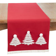 Fennco Styles Wonderland Christmas Tree Holiday Table Runner 16" W x 72" L - Red Cheer Cotton Table Cover for Home, Dining Room, Banquets and Winter Festivals Décor