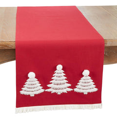 Fennco Styles Wonderland Christmas Tree Holiday Table Runner 16" W x 72" L - Red Cheer Cotton Table Cover for Home, Dining Room, Banquets and Winter Festivals Décor
