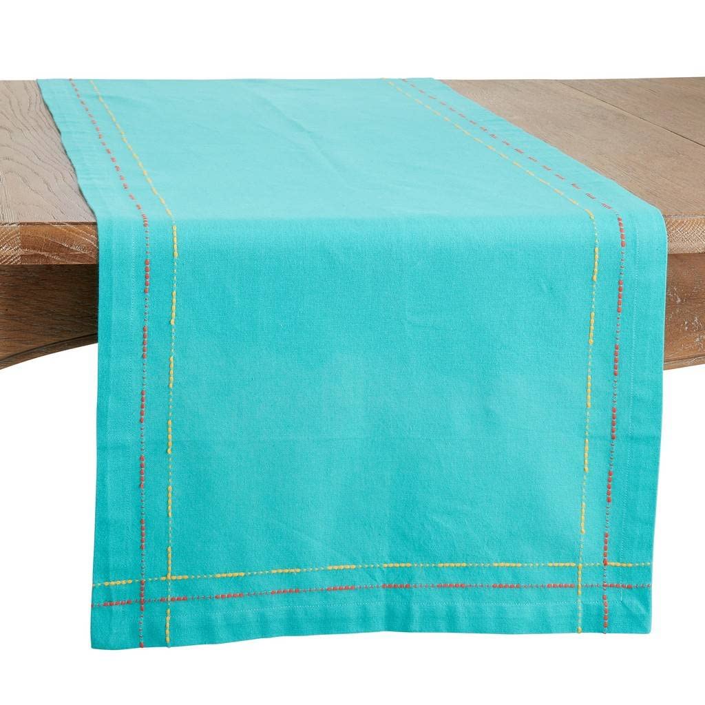 Fennco Styles Dobby Border Woven Cotton Cloth Napkins 18" W x 18" L, Set of 4 - Turquoise Dinner Napkins for Dining Table Décor, Family Gathering, Banquets, and Special Events