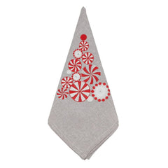 Fennco Styles Embroidered Peppermint Holiday Tablecloth 70" W x 70" L - Silver Festive Table Cover for Christmas, Family Gathering, Banquets and Special Events