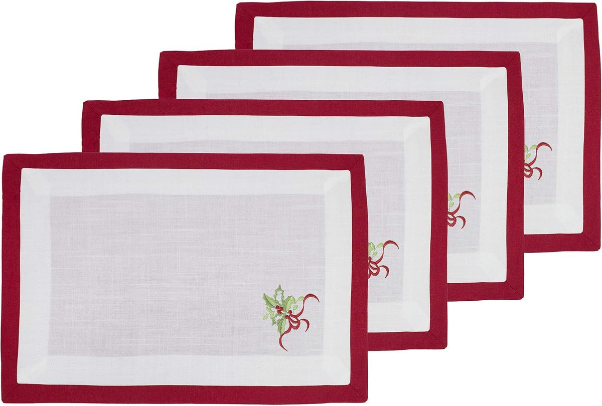 Fennco Styles Embroidered Holly Christmas Tree Double-Layer Holiday Tablecloth
