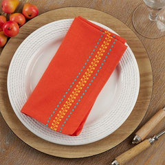 Fennco Styles Dobby Border Woven Cotton Cloth Napkins 18" W x 18" L, Set of 4 - Turquoise Dinner Napkins for Dining Table Décor, Family Gathering, Banquets, and Special Events