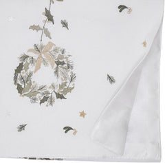 Fennco Styles Embroidered Wreath Christmas Table Runner 16" X 70" - White Festive Table Cover for Winter Holidays Décor, Dining Table, Banquet, Family Gathering, and Special Occasions