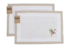 Fennco Styles Embroidered Holly Christmas Tree Double-Layer Holiday Tablecloth