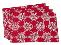 Fennco Styles Holiday White Snowflake Design Red Table Linen Collection
