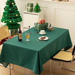 Fennco Styles Metallic Snowflake Holiday Design Jacquard Woven Tablecloth 60" W x 40" L - Green Christmas Table Cover for Home Décor, Winter Holidays, Dining Table, Banquets and Family Gathering