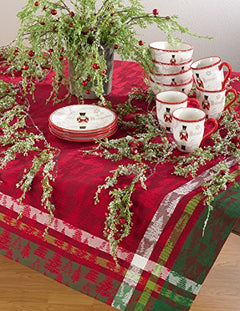 Fennco Styles Christmas Tree Plaid Design 100% Cotton Table Linens - Various Sizes for Home, Holiday, Family Gathering and Special Occasion