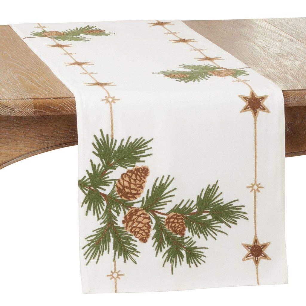 Fennco Styles Embroidered Pinecone Christmas Table Runner 16" W x 70" L - Festive Table Cover for Home Décor, Dining Table, Banquet, Family Gathering, Holiday and Special Occasion