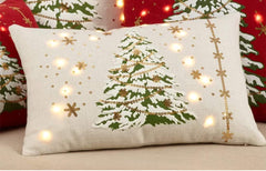 Fennco Styles Christmas Tree Design with LED Light Decorative Throw Pillow Cover 13 x 20 Inch - White Pillow Case for Holiday Décor, Couch, Living Room and Bedroom Décor