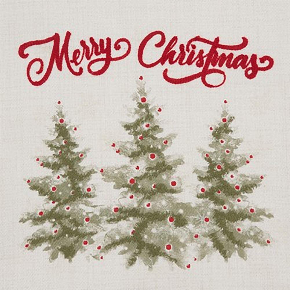 Fennco Styles Merry Christmas Holiday Trees Decorative Throw Pillow 18" W x 18" L - Natural Festive Cushion for Home, Couch, Office, Living Room, Christmas and Holiday Décor