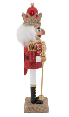 Fennco Styles Handmade Wood Creative Christmas Figurine - Red Glitter Soldier Nutcracker for Christmas Décor Holiday, Home, Tabletop and Kids Room Decorations