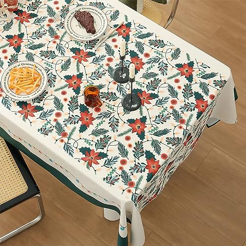 Fennco Styles Santa & Tree Holiday Design Tablecloth 56" W X71 L - Red Christmas Print Festive Table Cover for Christmas Décor, Dining Room, Banquet, Family Gathering and Special Events