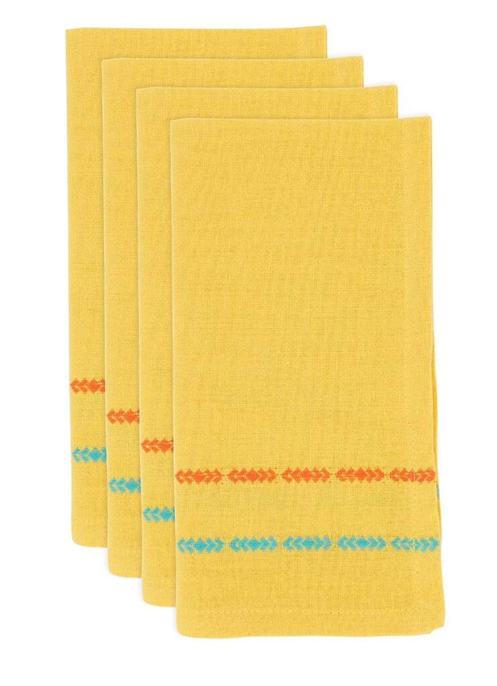 Fennco Styles Dobby Border Woven Cotton Cloth Napkins 18" W x 18" L, Set of 4 - Turquoise Dinner Napkins for Dining Table Décor, Family Gathering, Banquets, and Special Events