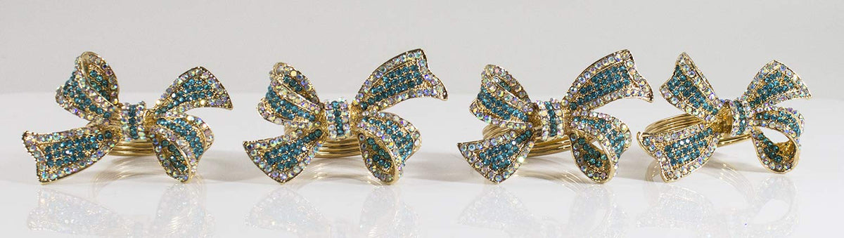 Fennco Styles Stunning Crystal Bowknot Gold-Plated Napkin Rings Wedding Holiday Table Decoration - Set of 4