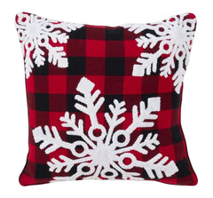 Fennco Styles Buffalo Plaid Snowflake Decorative Throw Pillow with Down Filled Insert 18 x 18 Inch - Red Check Cotton Pillow for Home, Couch, Living Room, Christmas and Holiday Season