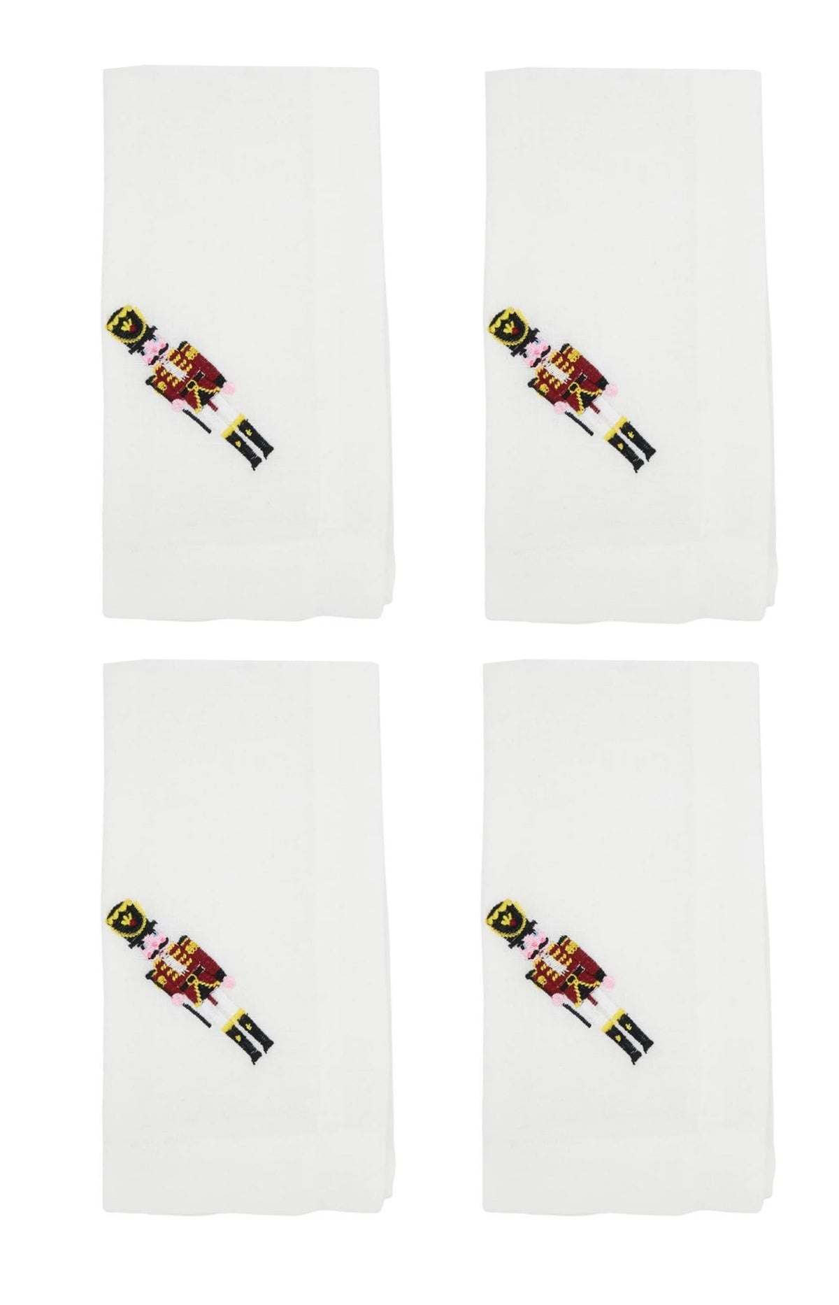 Fennco Styles Embroidered Nutcracker Holiday Cloth Napkins 20" W x 20" L, Set of 4 - White Festive Dinner Napkins for Christmas, Dining Table, Family Gatherings, Banquets & Home Décor