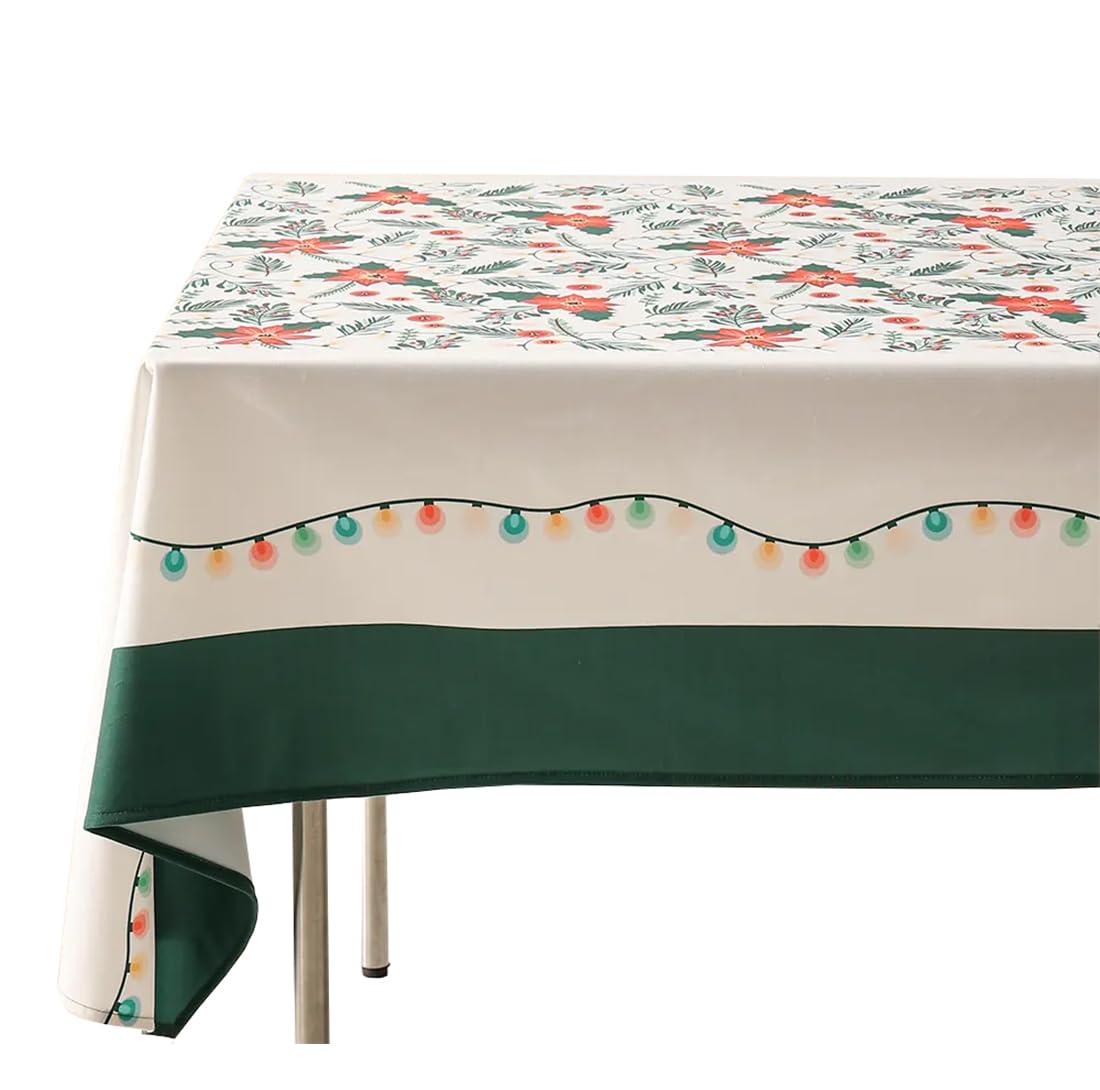 Fennco Styles Santa & Tree Holiday Design Tablecloth 56" W X71 L - Red Christmas Print Festive Table Cover for Christmas Décor, Dining Room, Banquet, Family Gathering and Special Events