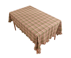 Fennco Styles Plaid Ruffled Border Cotton Woven Tablecloth 56" W x 71" L - Khaki Tartan Table Cover for Banquets, Holiday, Special Events, Home, Dining Room Décor and Everyday Use