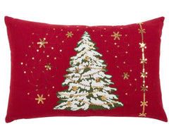 Fennco Styles Christmas Tree Design with LED Light Decorative Throw Pillow Cover 13 x 20 Inch - Red Pillow Case for Holiday Décor, Couch, Living Room and Bedroom Décor