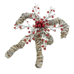 Fennco Styles Seagrass Candy Cane Christmas Napkin Rings, Set of 4 - Red & White Glass Beads Napkin Holders for Dining Table, Banquet, Family Gathering, Holiday Décor and Special Occasion