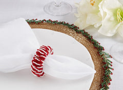 Fennco Styles Hand Beaded Decorative Napkin Rings, Set of 4 - Silver Glass Beads Napkin Holders for Home, Dining Table, Banquet, Christmas, Holiday Décor and Special Occasion