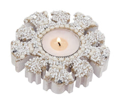 Fennco Styles Beaded Wooden Snowflake 4" W Candle Holder – Glass Beads Tealight Holder for Thanksgiving, Christmas Dinner, Family Gathering, Special Event & Home Decor