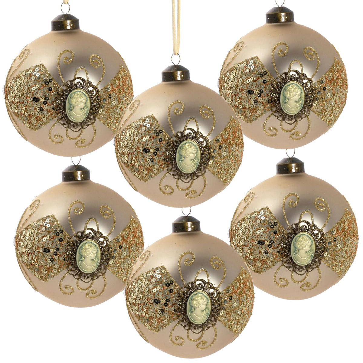 Decorative Glass Christmas Ball Ornaments Set with Hanging String – Gold or Red