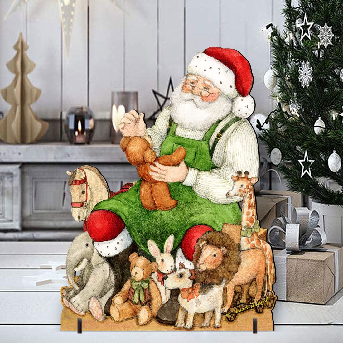 Merry Christmas Outdoor Scene with Santa and Snowman Decor by Susan Winget - 8471102F-SW
