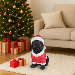 Christmas Pug Statue with Detailed Santa Outfit - Red